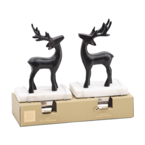 Set Of 2 Reindeer Stocking Holder On Marble Bases - 34TH AND PINE