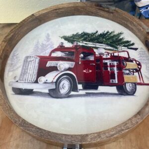 Christmas HOLLIDAY WOODEN ROUND SERVING TRAY
