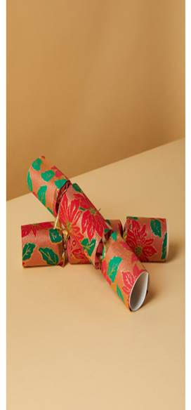 6pk Poinsettia Print Christmas Crackers - THE OLDE ENGLISH CRACKER COMPANY